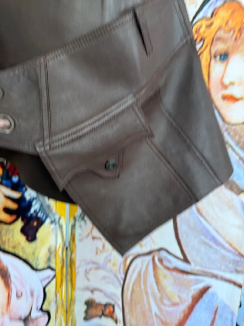 Diesel Vintage Chocolate Soft Leather Wrap Mini Skirt with Button Accent - Picture 16 of 17